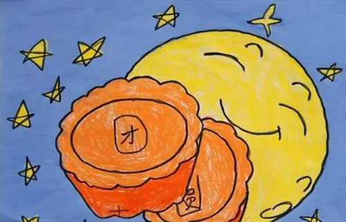 孩子眼中的中秋节,涂鸦送月饼